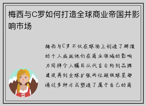 梅西与C罗如何打造全球商业帝国并影响市场